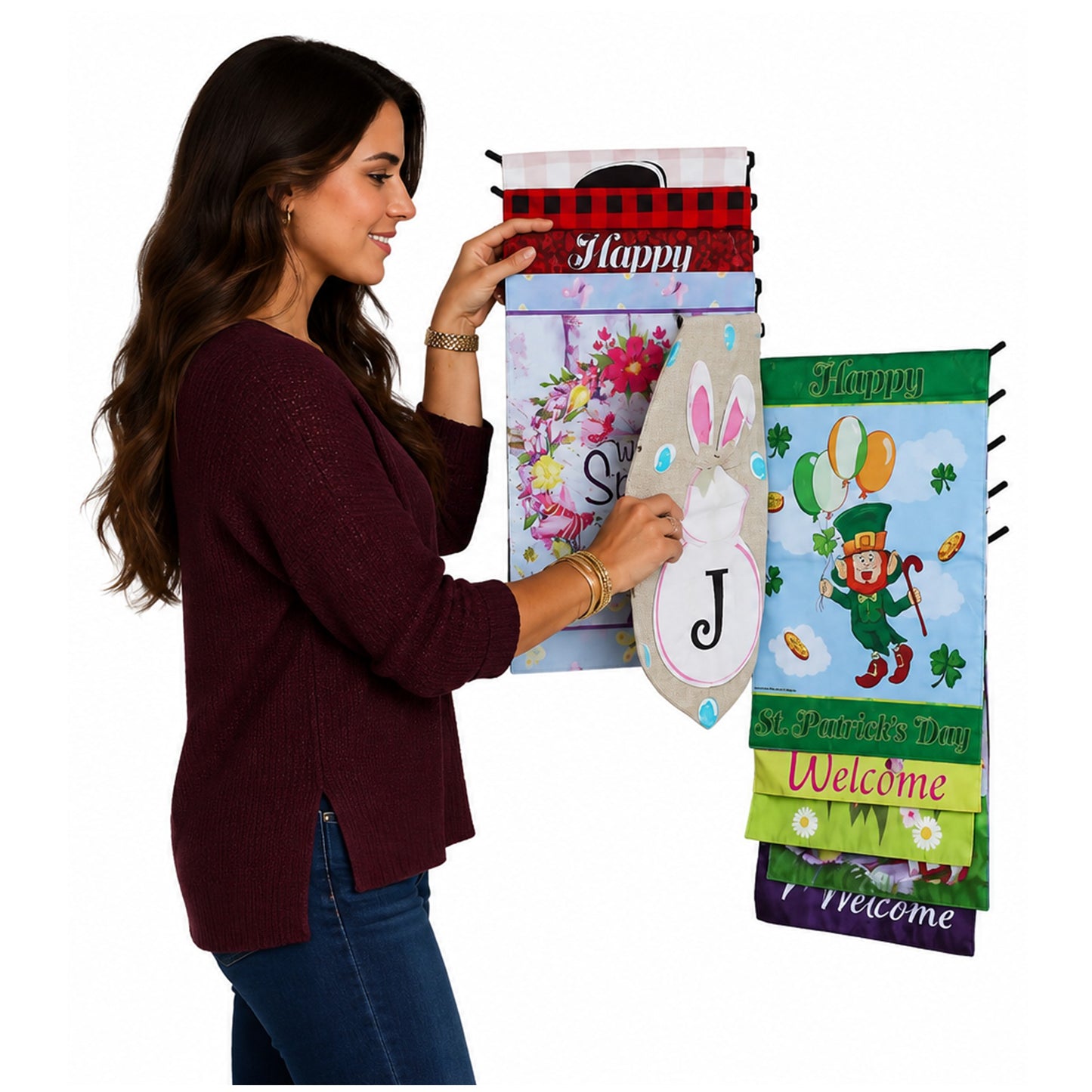 Garden Flag Organizer & Storage Rack – Wall Mounted Yard Flag Holder for Seasonal Flags